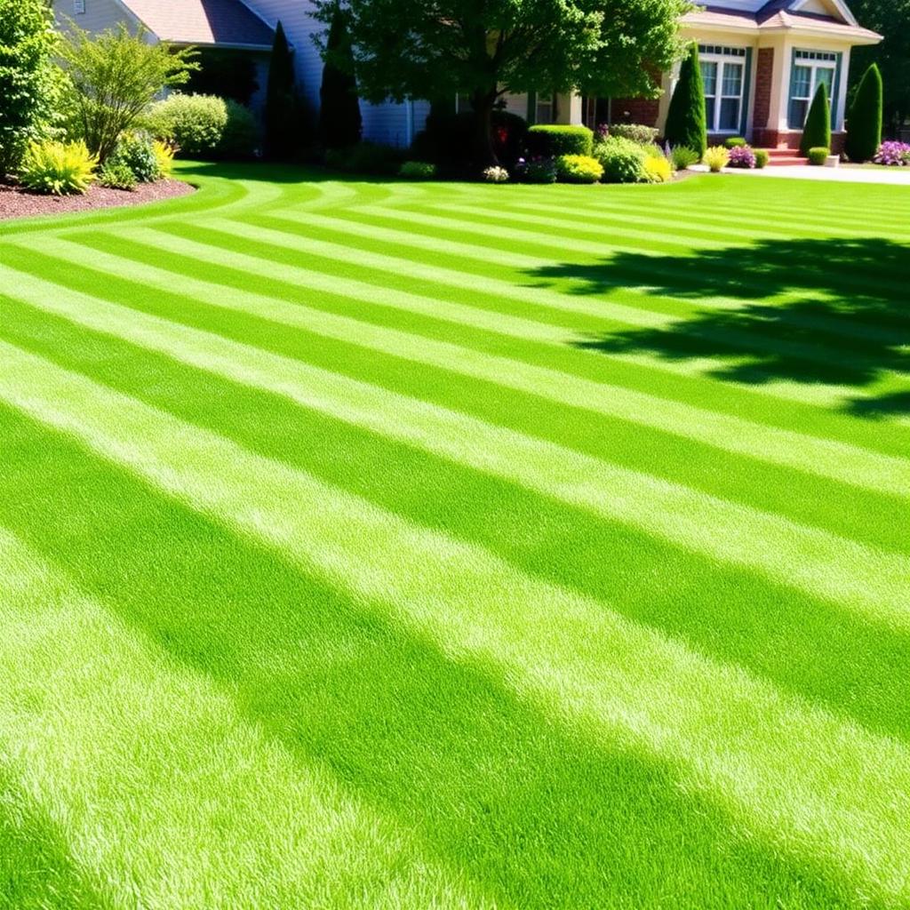 Freshly mowed lawn with crisp stripe pattern