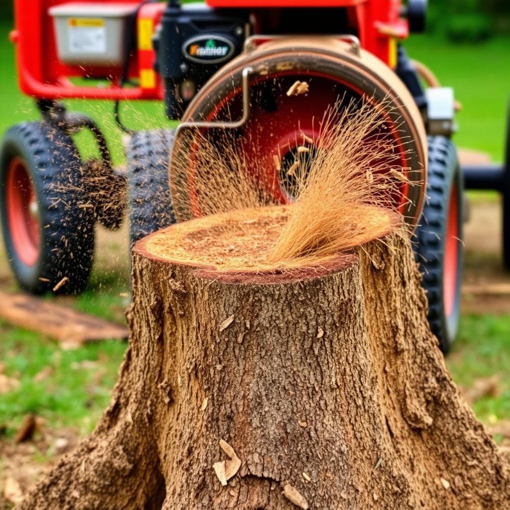 Professional stump grinding in progress